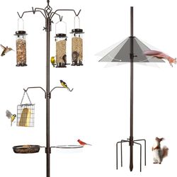 Hook Bird Feeding Station Kit, 94 Inch Heavy Duty Bird Feeder Stand Pole for Outdoors Hanging with 4 Feeders, Wide Squirrel Baffle, Attracting Wild Bi
