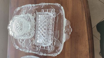 Pressed Glass Serving Tray Set