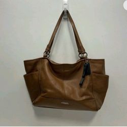 Coach New York Brown Pebbled Leather Shoulder Bag Tote Purse Classic Style 