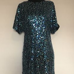 Aqua blue sequined split sleeve cocktail dress, Size 0
