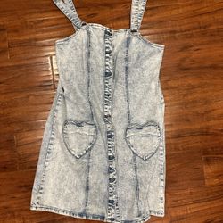 Black Heart/ Heart Pocket Acid Wash Denim Dress Medium 