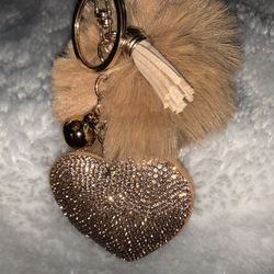 NEW Pom Pom Keychain w/ Rhinestone Heart