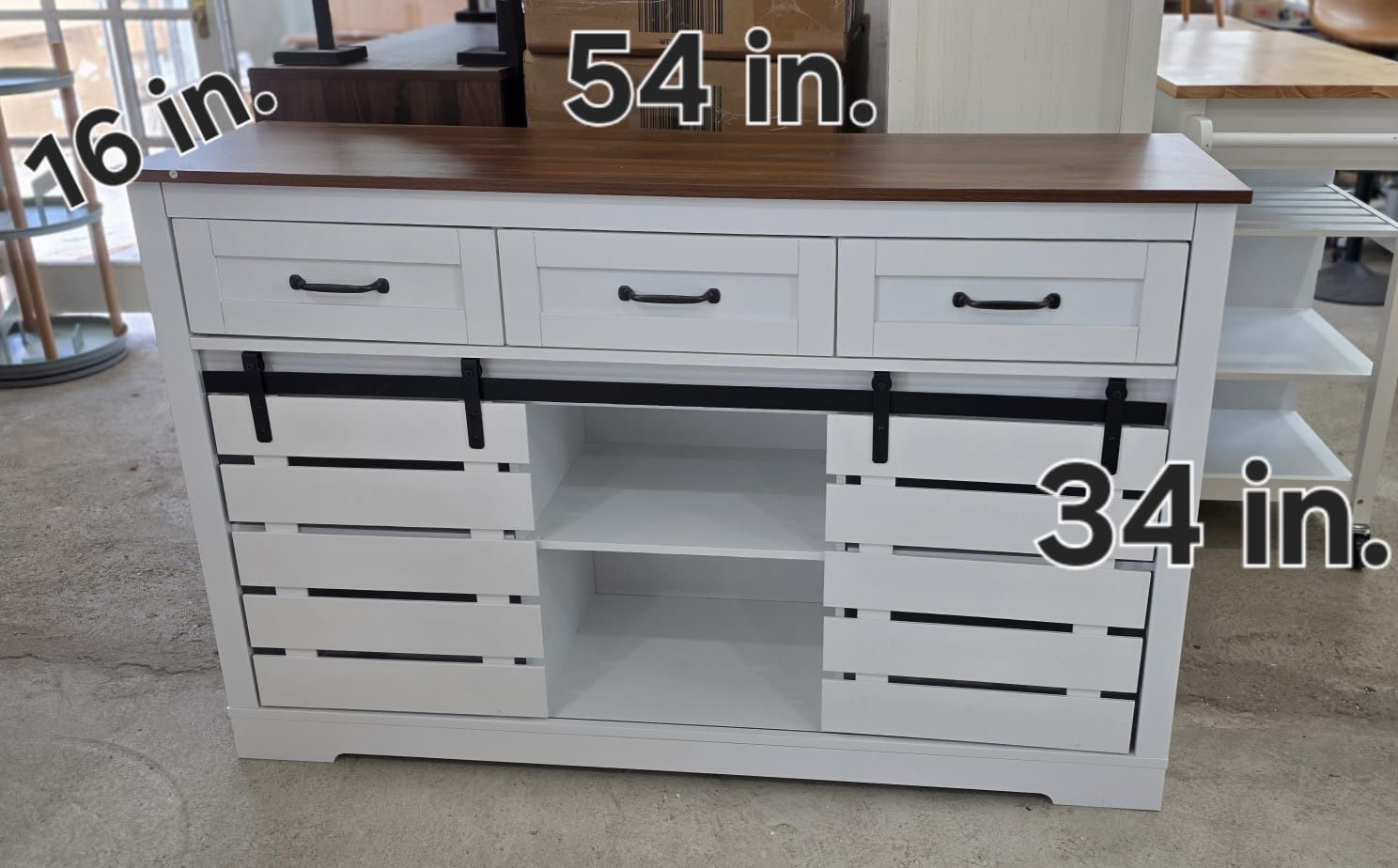 Farmhouse Sideboard Buffet Cabinet with 3 Drawers, Coffee Bar Storage for Kitchen, Living Room, Dining Room, 2 Doors & Adjustable Shelf $120new in the