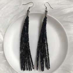 90’s vintage sparkly black beaded drop earrings