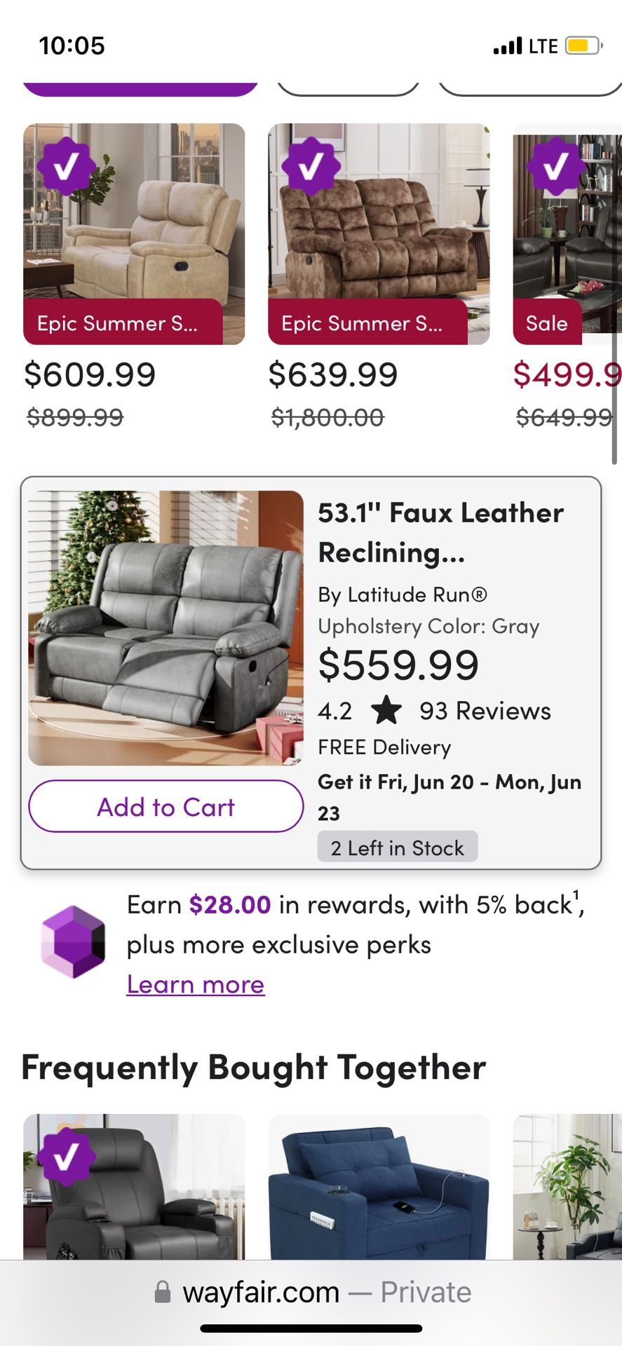Faux Leather Reclining Loveseat