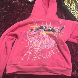 pink sp5der hoodie size small