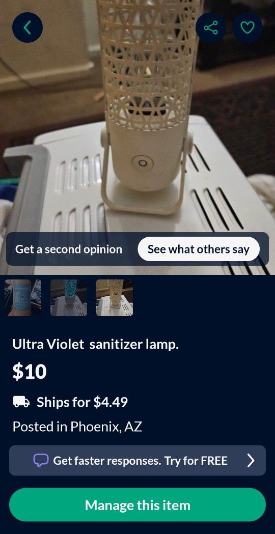 Ultra Violet  sanitizer lamp.