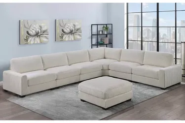 Brand New Super Plush Beige Corduroy Modular Sectional Sofa w Ottoman