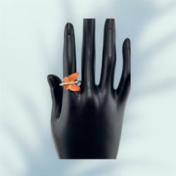 Enameled Diamond Ring In 14k Yellow Gold