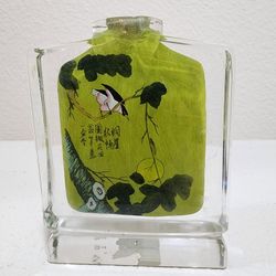 Vintage Reverse Hand Painted Bird Snuff or Perfume Glass Bottle Beveled Base