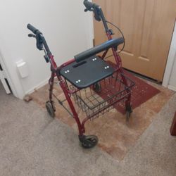 Red WALKER WITH SEAT AND BASKET 