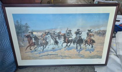 This is a vintage 1964  print of Frederic Remington's 1889 Western painting, "A Dash for the Timber", ( BEST OFFERS WELCOME )