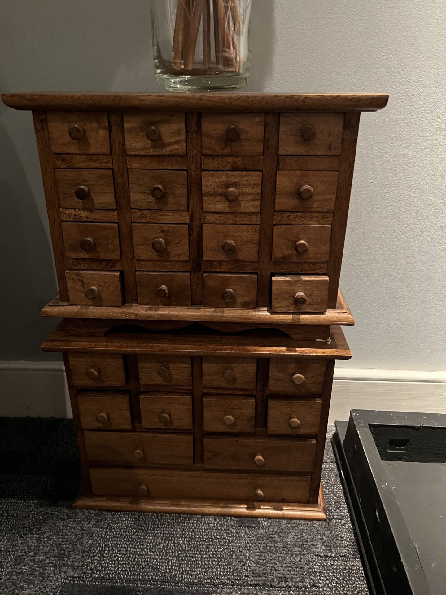Small Wood Antique Drawers For Makeup Or Jewelery 
