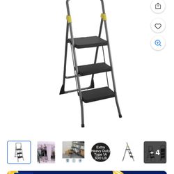 COSCO 3-Step Folding Steel Step Stool (Commercial) (Grey/Grey/Orange)