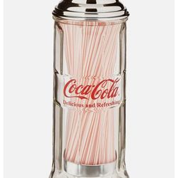 Vintage Coca Cola Straw Dispenser With Straws And Chrome Base Also Coca Cola Polar Bear Singing Drinking Mug Plays Jingle Tune Like New Never Used