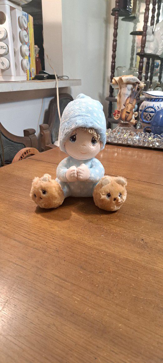 Collectible Precious Moments Little Boy Praying Plush Doll In Bear Slippers, Squeeze & He TALKS