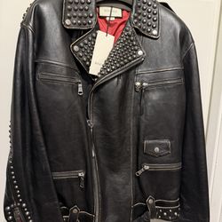 Men’s New Gucci sz 48 Medium Leather Biker Jacket Moto Coat