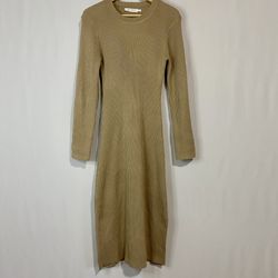 All in Favor Women’s Ribbed Long Sleeve Bodycon Slit Midi Dress Tan Size XL NWT