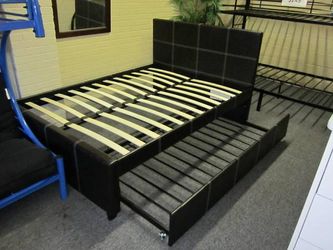 Brand new brown faux leather twin over twin trundle bedframe