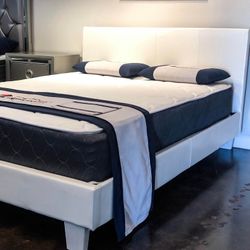 Queen Platform Bed Plus Queen Plush Mattress (Free Delivery )