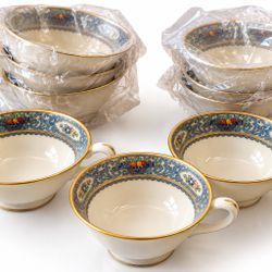Lenox Autumn Fine China Teacups – Gold Trim – Made in USA – Set of 9