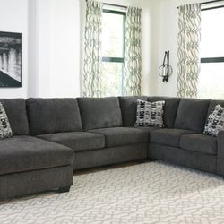 GRAY (dark or light) Sectional Sofa 3 piece wide chaise (right or left) 12x8 accent pillows included