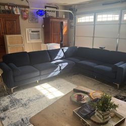 Burrow Navy Blue Velvet Sectional Couch 