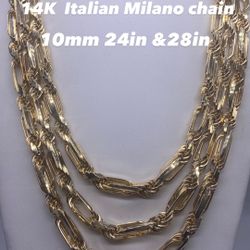 14K True Italian Milano. 10mm 24in,26in &28in Brand New. Re-stock