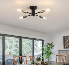 4-Light Black/Nickel Semi-Flush Mount Sputnik Chandelier (3112)