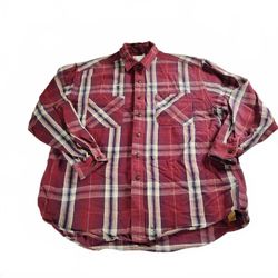 St Johns Bay Red Plaid Heavy Flannel Long Sleeve Button Up Shirt Mens XL