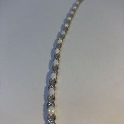 NIB Genuine Opal bracelet, Diamond accents, sterling silver