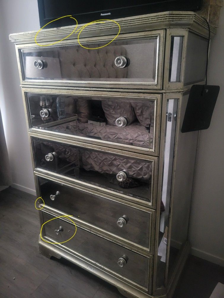 Z Gallerie Borghese 5 Drawer Chest and Mirrored Nightstand