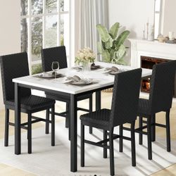 Dining Set Metal Frame Table Faux Marble 4 Metal Frame Chairs Velvet Modern Upholstered 