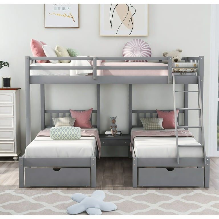 Grey Wood Triple Bunk Bed (New In Box)