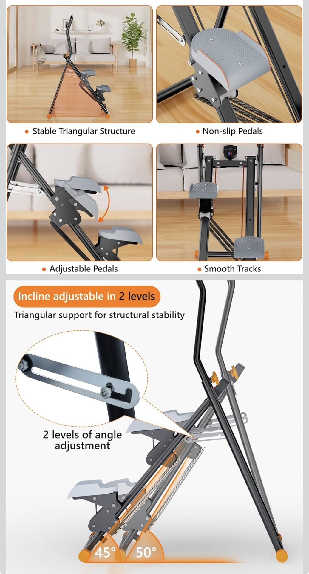 Stair Stepper Resistance Adjustable Vertical Climber Machine Ab Glute and Leg Home Cardio Exerciser