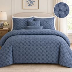 Blue Checkered Duvet Set-Soft w/2 Pillowcases King or Queen