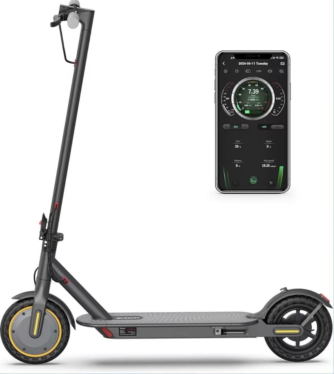 Max 19 Mph & 15-19 Miles Range Scooters, Folding Scooters with 8.5" Solid Tires, Commuting Scooter Kick Scooter with APP Control