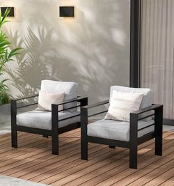 brand new on box patio aluminum  chairs set Black Frame, Dark Gray Cushions