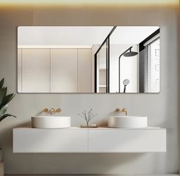 Mirrorons 60 X 28 Frameless Bathroom Mirror, Rounded Corner Bathroom Vanity Mirror