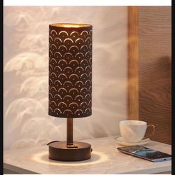 Touch Lamp for Bedroom Nightstand,3 Way Dimmable Small Table Lamp,with 1 AC Power Socket and Black Round Fabric Lampshade Touch Bedside Lamp,for Bedro