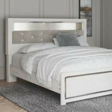 💥 Free Delivery 💞Same Day Delivery 💦39 DOWN 💦Altyra White Upholstered Bookcase LED Queen Panel Bed