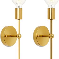 Wall Sconces 2 Pack Modern Wall Lighting Hardwired Gold Wall Lamp with Metal Column Stand for Bedroom, Living Room, Bathroom