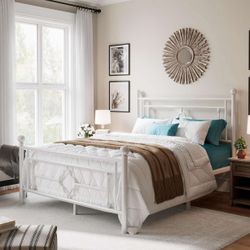 14 Inch Full Size Metal Platform Bed Frame, Vintage Victorian Style, Wrought Iron Headboard and Footboard/Mattress Foundation for Storage/No Box Sprin