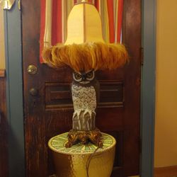 Owl Lamp With Vintage Feather Lampshade