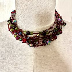 Chicos Red Multi Strand Necklace 