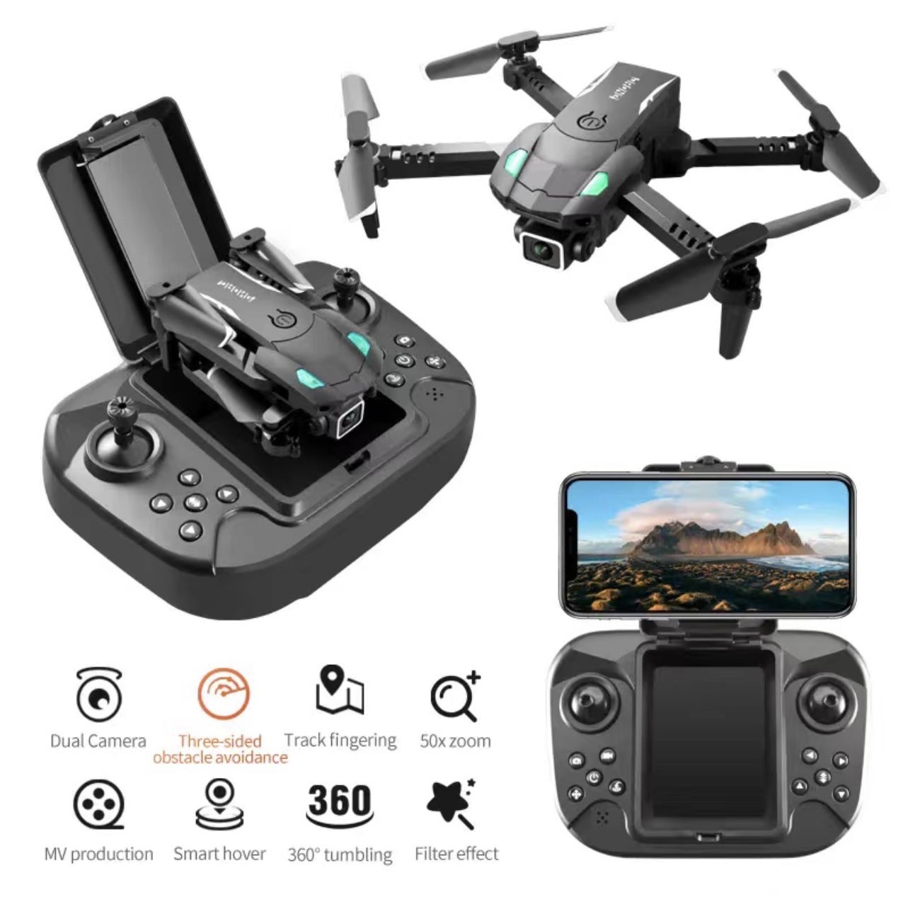 Mini Quadcopter Professional RC Drone, 4K HD Camera Three-sided Obstacle Avoidance Air Pressure Fixed Height Foldable Toys