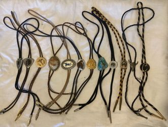 Vintage Lot of 12 Metal Bolo Ties, Nice Designs, Arrowhead, Horse, Bull, Turquoise, More, Quality, Heavy Duty, Made in USA, Country & Western, Cowboy,