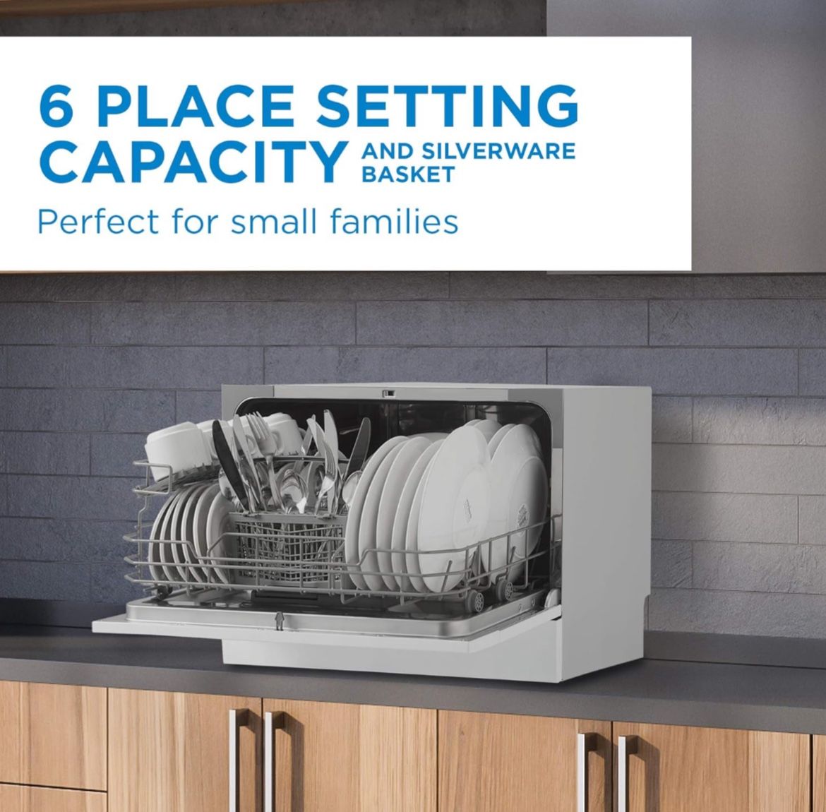 Danby DDW621WDB Countertop Dishwasher with 6 Place Settings, 6 Wash Cycles and Silverware Basket, Energy Star-Rated with Low Water Consumption and Qui