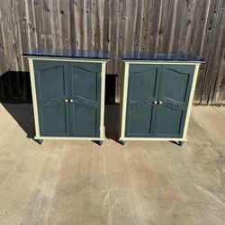 2 matching nightstands cabinets w/2 shelves multicolor glitter epoxy top 34”H x 27”L x 14”W storage