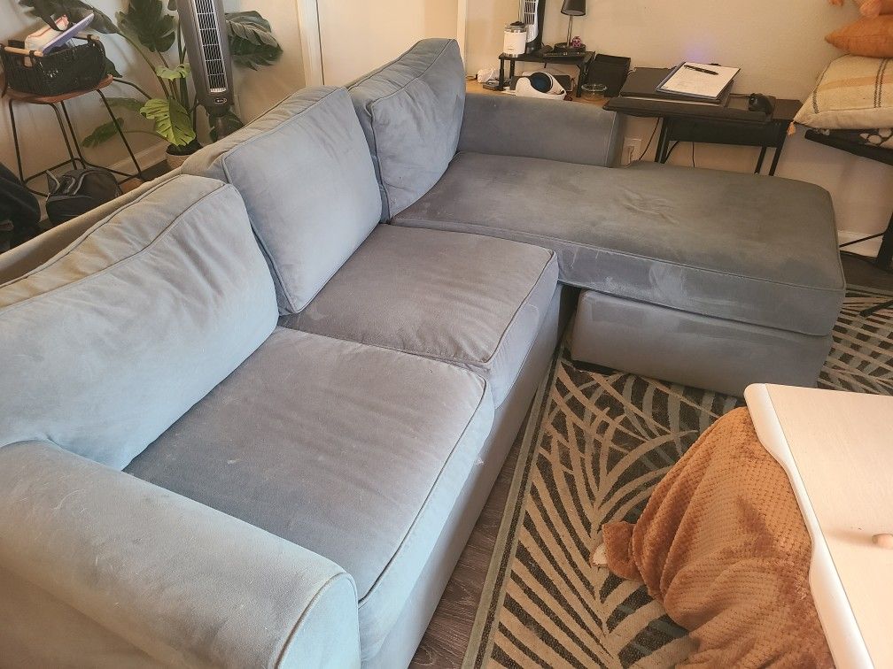 FREE Living Spaces Microfiber Couch With Reversible Chaise